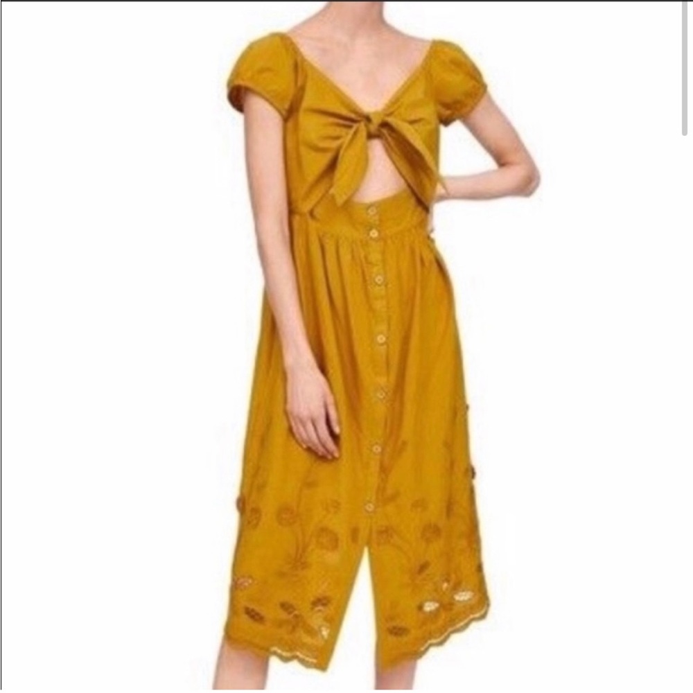 ZARA front tie embroidered midi dress